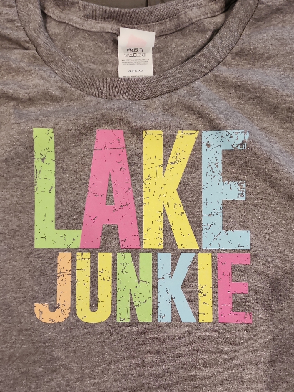 Lake JunkieGraphic Tee - Gray with Multicolor Text